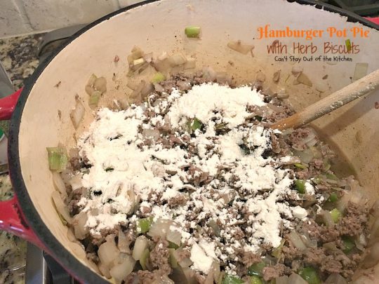 Hamburger Pot Pie with Herb Biscuits | Can't Stay Out of the Kitchen | this heavenly #potpie is amazing. Great comfort food any time of the year. #beef #biscuits #potatoes #carrots