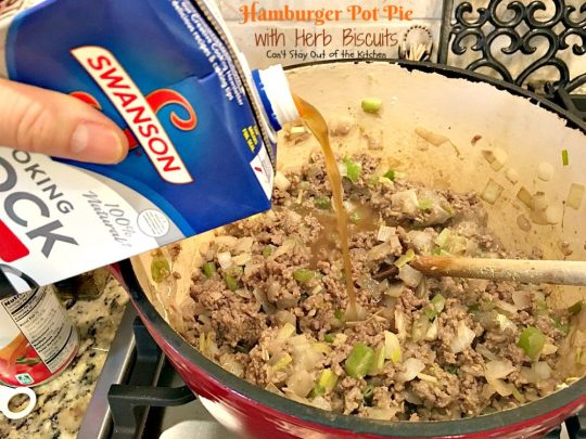 Hamburger Pot Pie with Herb Biscuits | Can't Stay Out of the Kitchen | this heavenly #potpie is amazing. Great comfort food any time of the year. #beef #biscuits #potatoes #carrots