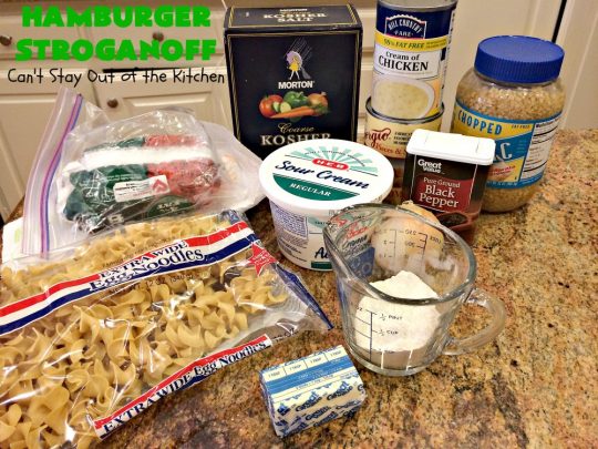 Hamburger Stroganoff | Can't Stay Out of the Kitchen | this easy 30-minute #recipe has always been a family favorite. Our kids loved this growing up. #hamburger #beef #stroganoff #noodles