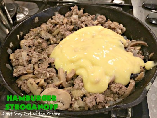 Hamburger Stroganoff | Can't Stay Out of the Kitchen | this easy 30-minute #recipe has always been a family favorite. Our kids loved this growing up. #hamburger #beef #stroganoff #noodles