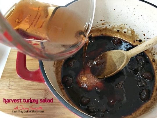 Harvest Turkey Salad with Cherry Vinaigrette | Can't Stay Out of the Kitchen | fabulous #PaneraBread copycat recipe with #driedcherries in the #salad and #cherrypreserves in the salad dressing. Great with leftover #turkey or #chicken. #glutenfree #pears