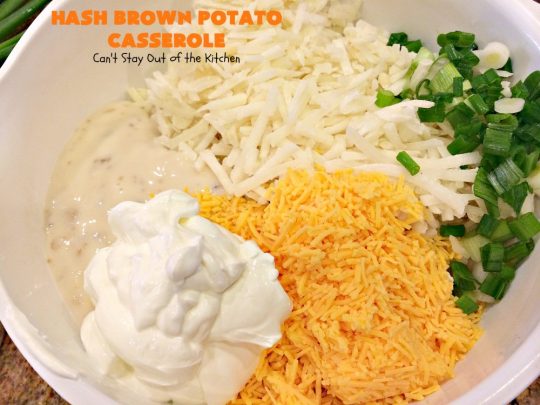 Hash Brown Potato Casserole | Can't Stay Out of the Kitchen | this cheesy #potato #casserole has a delicious #potatochip topping! It's a terrific side dish for #holidays like #Thanksgiving & #Christmas.