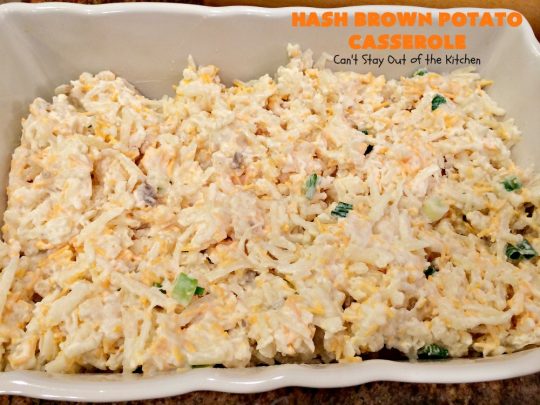 Hash Brown Potato Casserole | Can't Stay Out of the Kitchen | this cheesy #potato #casserole has a delicious #potatochip topping! It's a terrific side dish for #holidays like #Thanksgiving & #Christmas.