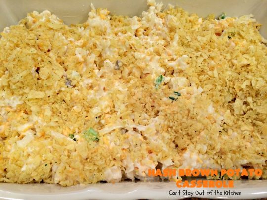Hash Brown Potato Casserole | Can't Stay Out of the Kitchen | this cheesy #potato #casserole has a delicious #potatochip topping! It's a terrific side dish for #holidays like #Thanksgiving & #Christmas.