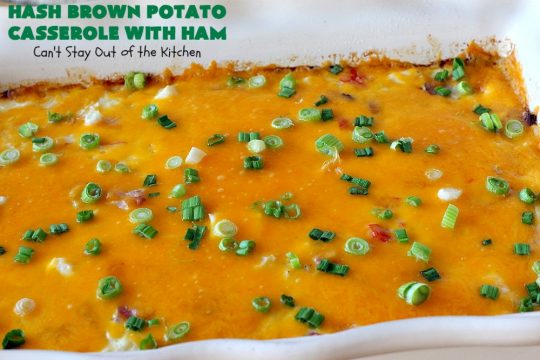 Hash Brown Potato Casserole with Ham | Can't Stay Out of the Kitchen | this amazing #HashBrownCasserole is filled with #ham, #CreamCheese & #CheddarCheese. It's a souffle-type casserole that's absolutely scrumptious. It's perfect for a #holiday #breakfast like #MothersDay or #FathersDay. #cheese #HashBrowns #HashBrownPotatoCasserole #GlutenFree #HolidayBreakfast #HolidayCasserole #GlutenFreeCasserole #GlutenFreeBreakfastCasserole #pork #MothersDayBreakfast #FathersDayBreakfast