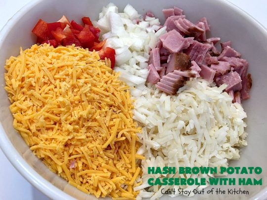 Hash Brown Potato Casserole with Ham | Can't Stay Out of the Kitchen | this amazing #HashBrownCasserole is filled with #ham, #CreamCheese & #CheddarCheese. It's a souffle-type casserole that's absolutely scrumptious. It's perfect for a #holiday #breakfast like #MothersDay or #FathersDay. #cheese #HashBrowns #HashBrownPotatoCasserole #GlutenFree #HolidayBreakfast #HolidayCasserole #GlutenFreeCasserole #GlutenFreeBreakfastCasserole #pork #MothersDayBreakfast #FathersDayBreakfast
