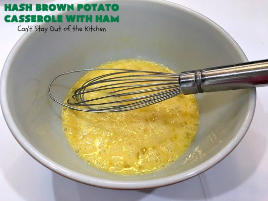 Hash Brown Potato Casserole with Ham | Can't Stay Out of the Kitchen | this amazing #HashBrownCasserole is filled with #ham, #CreamCheese & #CheddarCheese. It's a souffle-type casserole that's absolutely scrumptious. It's perfect for a #holiday #breakfast like #MothersDay or #FathersDay. #cheese #HashBrowns #HashBrownPotatoCasserole #GlutenFree #HolidayBreakfast #HolidayCasserole #GlutenFreeCasserole #GlutenFreeBreakfastCasserole #pork #MothersDayBreakfast #FathersDayBreakfast