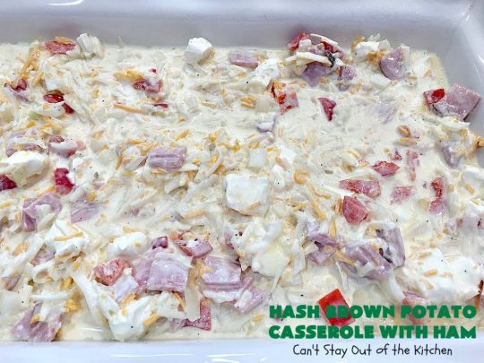 Hash Brown Potato Casserole with Ham | Can't Stay Out of the Kitchen | this amazing #HashBrownCasserole is filled with #ham, #CreamCheese & #CheddarCheese. It's a souffle-type casserole that's absolutely scrumptious. It's perfect for a #holiday #breakfast like #MothersDay or #FathersDay. #cheese #HashBrowns #HashBrownPotatoCasserole #GlutenFree #HolidayBreakfast #HolidayCasserole #GlutenFreeCasserole #GlutenFreeBreakfastCasserole #pork #MothersDayBreakfast #FathersDayBreakfast