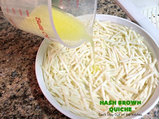 Hash Brown Quiche | Can't Stay Out of the Kitchen | this easy #quiche #recipe uses a #hashbrown crust. It's terrific for a #holiday #breakfast. #ham #cheddarcheese #glutenfree #pork #glutenfreequiche #HolidayBreakfast