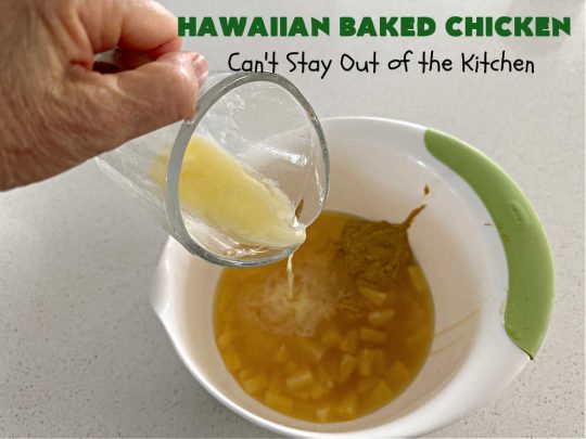 Hawaiian Baked Chicken | Can't Stay Out of the Kitchen | this is an easy #7Ingredient #chicken #MainDish that includes #pineapple, #mustard & #paprika on top to make it sizzle. This #NoFussRecipe is easy to prepare & wonderful for company dinners or #potlucks. #GlutenFree #Hawaiian #ChickenThighs #HawaiianBakedChicken #BakedChicken