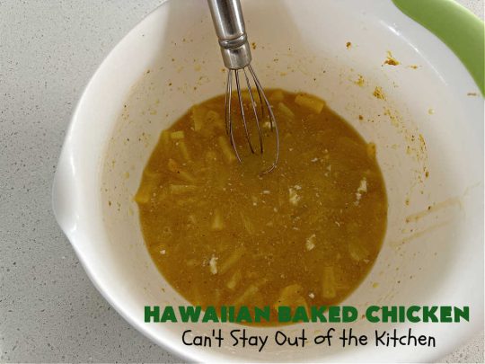 Hawaiian Baked Chicken | Can't Stay Out of the Kitchen | this is an easy #7Ingredient #chicken #MainDish that includes #pineapple, #mustard & #paprika on top to make it sizzle. This #NoFussRecipe is easy to prepare & wonderful for company dinners or #potlucks. #GlutenFree #Hawaiian #ChickenThighs #HawaiianBakedChicken #BakedChicken