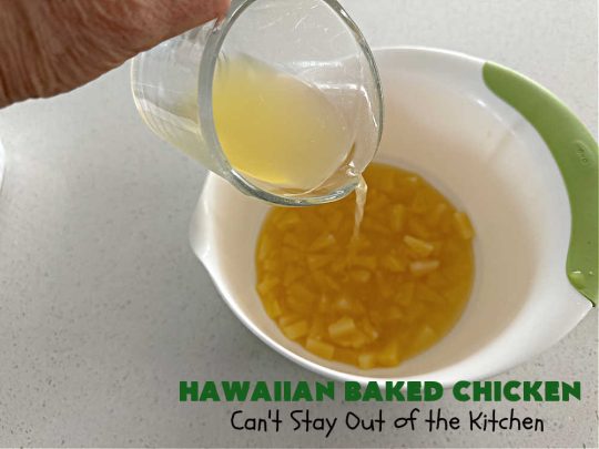 Hawaiian Baked Chicken | Can't Stay Out of the Kitchen | this is an easy #7Ingredient #chicken #MainDish that includes #pineapple, #mustard & #paprika on top to make it sizzle. This #NoFussRecipe is easy to prepare & wonderful for company dinners or #potlucks. #GlutenFree #Hawaiian #ChickenThighs #HawaiianBakedChicken #BakedChicken