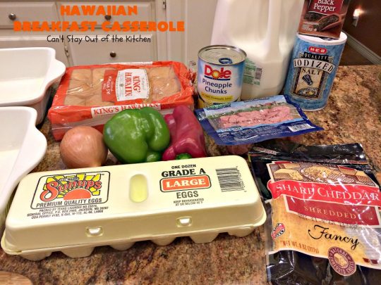 Hawaiian Breakfast Casserole | Can't Stay Out of the Kitchen | this heavenly #breakfast #casserole is made with #ham, #KingsHawaiianRolls, #pineapple & lots of #cheddarcheese. It's terrific for #holidays like #Christmas, #NewYearsDay & special occasion breakfasts. #pork #breakfastcasserole #HolidayBreakfast #ChristmasBreakfast #NewYearsDayBreakfast #Hawaiian 