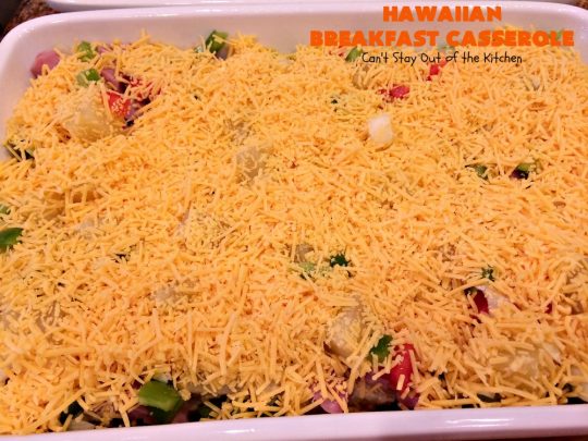 Hawaiian Breakfast Casserole | Can't Stay Out of the Kitchen | this heavenly #breakfast #casserole is made with #ham, #KingsHawaiianRolls, #pineapple & lots of #cheddarcheese. It's terrific for #holidays like #Christmas, #NewYearsDay & special occasion breakfasts. #pork #breakfastcasserole #HolidayBreakfast #ChristmasBreakfast #NewYearsDayBreakfast #Hawaiian 