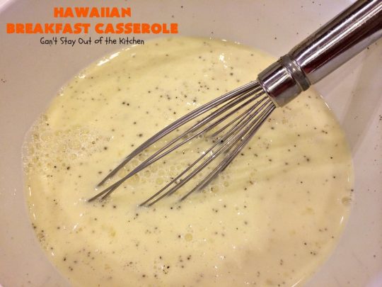 Hawaiian Breakfast Casserole | Can't Stay Out of the Kitchen | this heavenly #breakfast #casserole is made with #ham, #KingsHawaiianRolls, #pineapple & lots of #cheddarcheese. It's terrific for #holidays like #Christmas, #NewYearsDay & special occasion breakfasts. #pork #breakfastcasserole #HolidayBreakfast #ChristmasBreakfast #NewYearsDayBreakfast #Hawaiian 