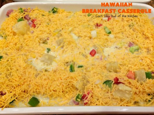 Hawaiian Breakfast Casserole | Can't Stay Out of the Kitchen | this heavenly #breakfast #casserole is made with #ham, #KingsHawaiianRolls, #pineapple & lots of #cheddarcheese. It's terrific for #holidays like #Christmas, #NewYearsDay & special occasion breakfasts. #pork #breakfastcasserole #HolidayBreakfast #ChristmasBreakfast #NewYearsDayBreakfast #Hawaiian 
