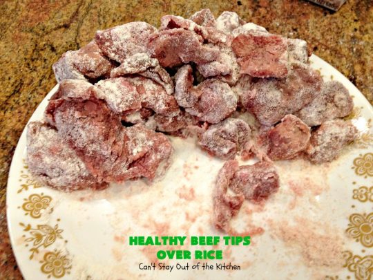 Healthy Beef Tips Over Rice | Can't Stay Out of the Kitchen | this scrumptious #beeftips #recipe uses NO canned soups or gravy mixes. It's so easy because it's made in the #crockpot. Great for company or family dinners. #beef #rice #mushrooms #glutenfree #dairyfree