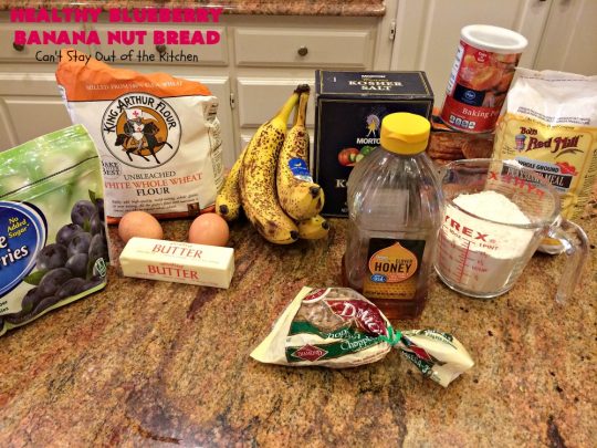Healthy Blueberry Banana Nut Bread | Can't Stay Out of the Kitchen | this healthier version of #BananaBread uses #WholeWheatFlour, honey & #Flaxseeds. It's absolutely delicious. It's the perfect #recipe for a company or #holiday #breakfast. Everyone loves it! #bread #BlueberryBread #bananas #Healthy ##HealthyBlueberryBananaNutBread #pecans