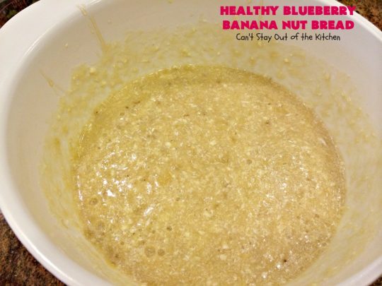 Healthy Blueberry Banana Nut Bread | Can't Stay Out of the Kitchen | this healthier version of #BananaBread uses #WholeWheatFlour, honey & #Flaxseeds. It's absolutely delicious. It's the perfect #recipe for a company or #holiday #breakfast. Everyone loves it! #bread #BlueberryBread #bananas #Healthy ##HealthyBlueberryBananaNutBread #pecans