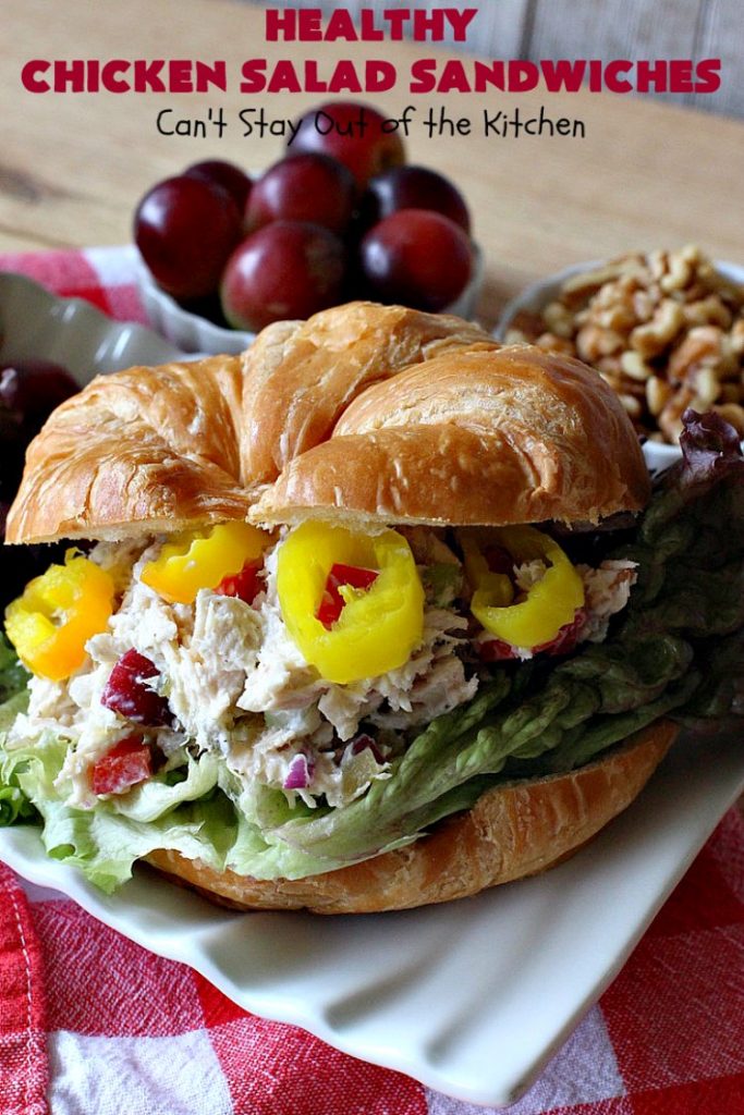 Healthy Chicken Salad Sandwiches | Can't Stay Out of the Kitchen | these amazing #ChickenSalad #sandwiches include #grapes, #walnuts & #IcelandicSkyrYogurt instead of mayonnaise! This healthier version of #ChickenSaladSandwiches is perfect for #tailgating parties or lunches. Our company drooled over them! #healthy #HealthyChickenSaladSandwiches #NoMayonnaiseChickenSalad