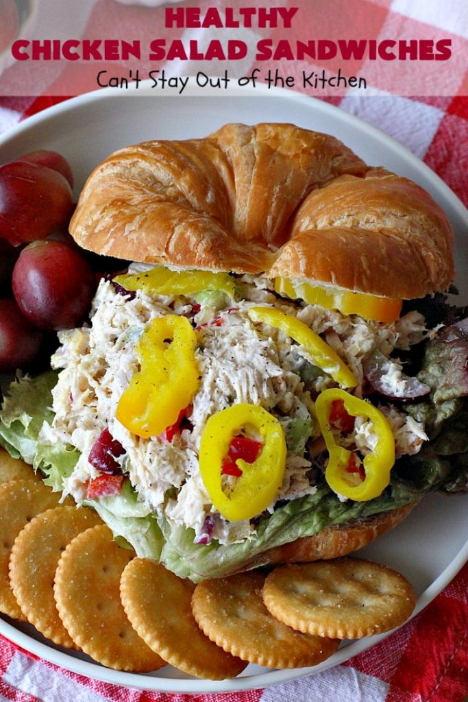 Healthy Chicken Salad Sandwiches | Can't Stay Out of the Kitchen | these amazing #ChickenSalad #sandwiches include #grapes, #walnuts & #IcelandicSkyrYogurt instead of mayonnaise! This healthier version of #ChickenSaladSandwiches is perfect for #tailgating parties or lunches. Our company drooled over them! #healthy #HealthyChickenSaladSandwiches #NoMayonnaiseChickenSalad