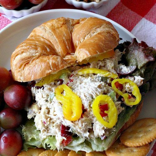 Healthy Chicken Salad Sandwiches | Can't Stay Out of the Kitchen | these amazing #ChickenSalad #sandwiches include #grapes, #walnuts & #IcelandicSkyrYogurt instead of mayonnaise! This healthier version of #ChickenSaladSandwiches is perfect for #tailgating parties or lunches. Our company drooled over them! #healthy #HealthyChickenSaladSandwiches #NoMayonnaiseChickenSalad