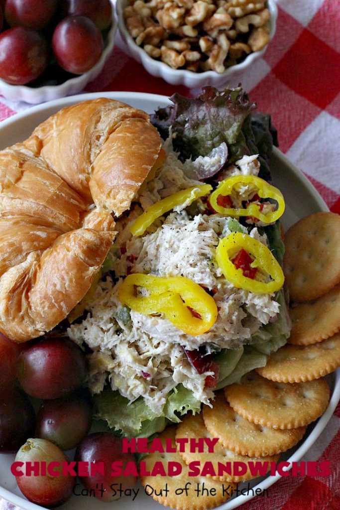 Healthy Chicken Salad Sandwiches | Can't Stay Out of the Kitchen | these amazing #ChickenSalad #sandwiches include #grapes, #walnuts & #IcelandicSkyrYogurt instead of mayonnaise! This healthier version of #ChickenSaladSandwiches is perfect for #tailgating parties or lunches. Our company drooled over them! #healthy #HealthyChickenSaladSandwiches #NoMayonnaiseChickenSalad