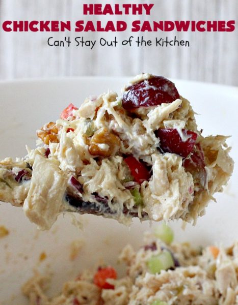 Healthy Chicken Salad Sandwiches | Can't Stay Out of the Kitchen | these amazing #ChickenSalad #sandwiches include #grapes, #walnuts & #IcelandicSkyrYogurt instead of mayonnaise! This healthier version of #ChickenSaladSandwiches is perfect for #tailgating parties or lunches. Our company drooled over them! #healthy #HealthyChickenSaladSandwiches #NoMayonnaiseChickenSalad