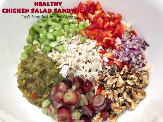 Healthy Chicken Salad Sandwiches | Can't Stay Out of the Kitchen | these amazing #ChickenSalad #sandwiches include #grapes, #walnuts & #IcelandicSkyrYogurt instead of mayonnaise! This healthier version of #ChickenSaladSandwiches is perfect for #tailgating parties or lunches. Our company drooled over them! #healthy #HealthyChickenSaladSandwiches #NoMayonnaiseChickenSalad