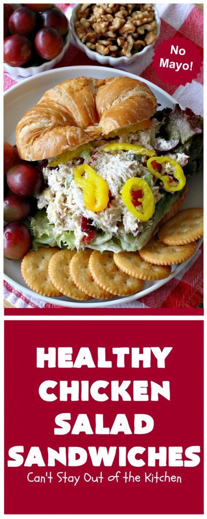 Healthy Chicken Salad Sandwiches | Can't Stay Out of the Kitchen | these amazing #ChickenSalad #sandwiches include #grapes, #walnuts & #IcelandicSkyrYogurt instead of mayonnaise! This healthier version of #ChickenSaladSandwiches is perfect for #tailgating parties or lunches. Our company drooled over them! #healthy #HealthyChickenSaladSandwiches #NoMayonnaiseChickenSalad
