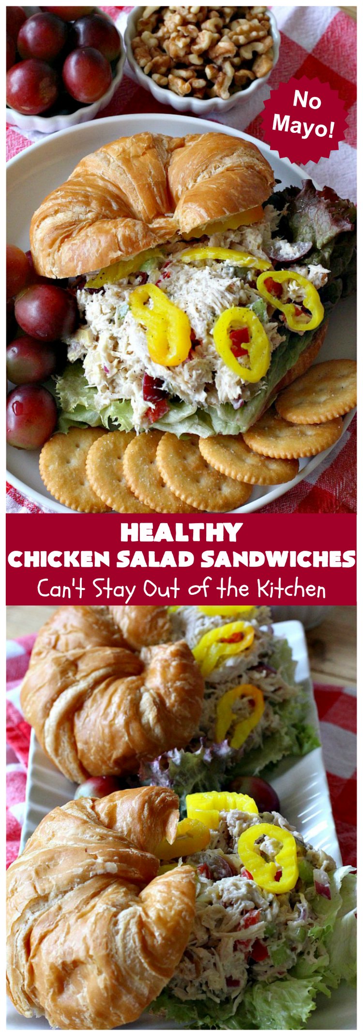 Healthy Chicken Salad Sandwiches | Can't Stay Out of the Kitchen | these amazing #ChickenSalad #sandwiches include #grapes, #walnuts & #IcelandicSkyrYogurt instead of mayonnaise! This healthier version of #ChickenSaladSandwiches is perfect for #tailgating parties or lunches. Our company drooled over them! #healthy #HealthyChickenSaladSandwiches #NoMayonnaiseChickenSalad