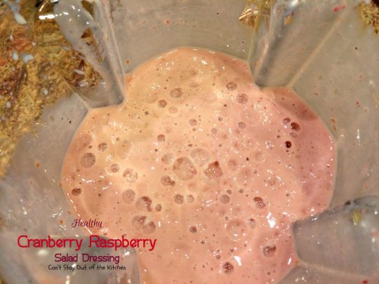 Healthy Cranberry Raspberry Salad Dressing | Can't Stay Out of the Kitchen | fabulous 5-ingredient #saladdressing using #Greekyogurt and honey. No oil, No sugar, No preservatives! #raspberries