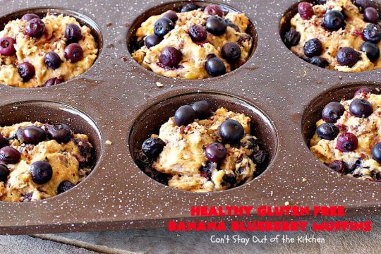 Healthy Gluten Free Banana Blueberry Muffins | Can't Stay Out of the Kitchen | these amazing #blueberry #muffins are perfect for a #company or #holiday #breakfast like #MothersDay or #FathersDay. This recipe uses #glutenfree flour & coconut sugar for a healthy, clean-eating alternative. #bananas