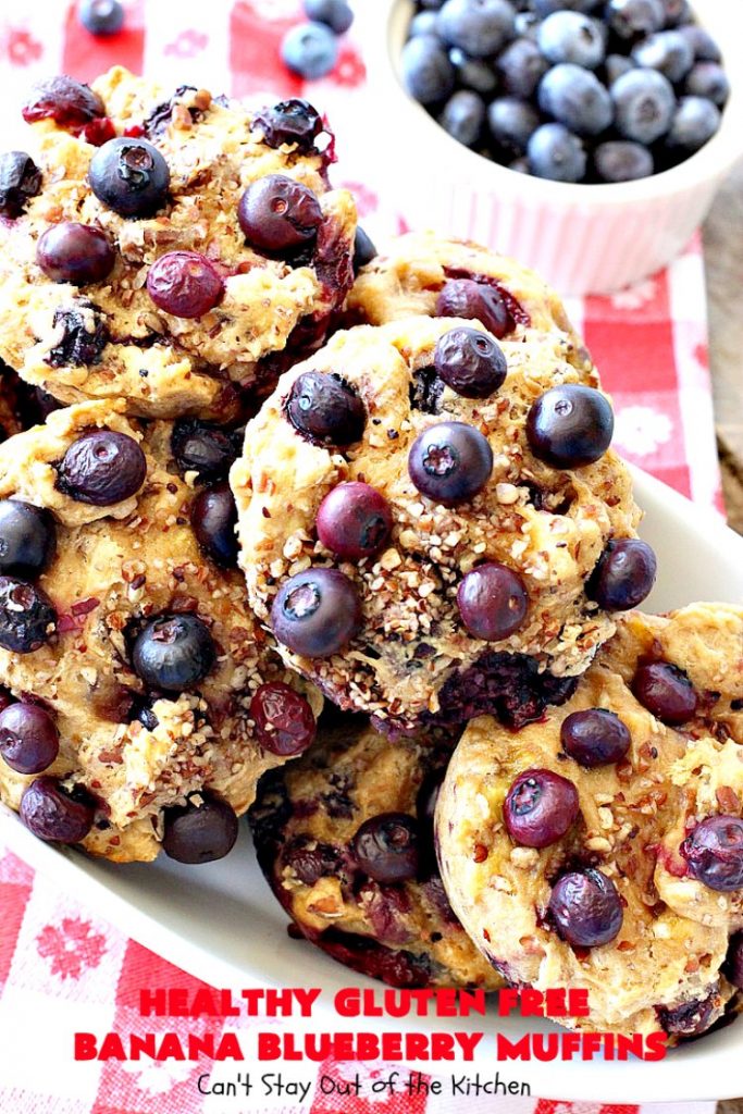 Healthy Gluten Free Banana Blueberry Muffins | Can't Stay Out of the Kitchen | these amazing #blueberry #muffins are perfect for a #company or #holiday #breakfast like #MothersDay or #FathersDay. This recipe uses #glutenfree flour & coconut sugar for a healthy, clean-eating alternative. #bananas