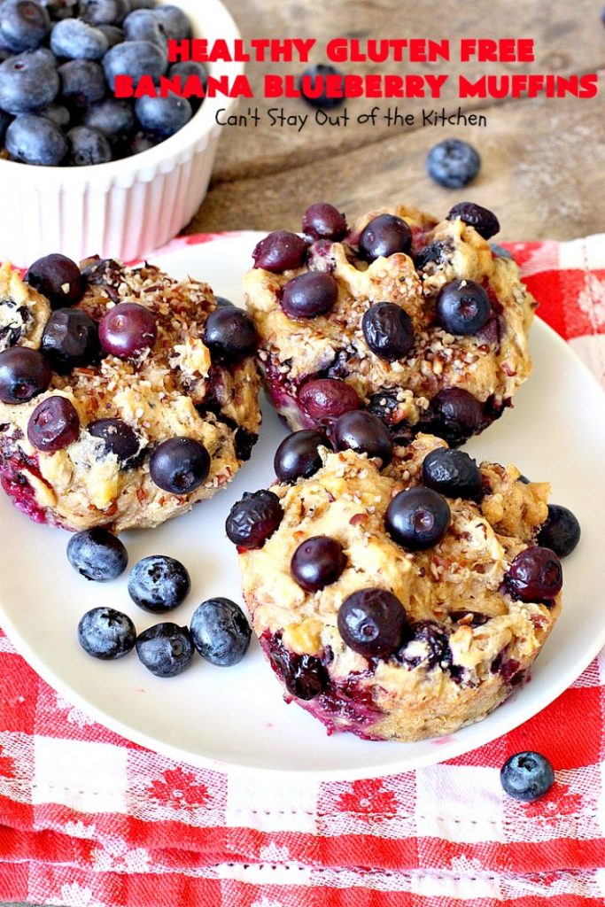 Healthy Gluten Free Banana Blueberry Muffins | Can't Stay Out of the Kitchen | these amazing #blueberry #muffins are perfect for a #company or #holiday #breakfast like #MothersDay or #FathersDay. This recipe uses #glutenfree flour & coconut sugar for a healthy, clean-eating alternative. #bananas