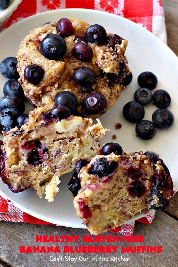 Healthy Gluten Free Banana Blueberry Muffins | Can't Stay Out of the Kitchen | these amazing #blueberry #muffins are perfect for a #company or #holiday #breakfast like #MothersDay or #FathersDay. This recipe uses #glutenfree flour & coconut sugar for a healthy, clean-eating alternative. #bananas