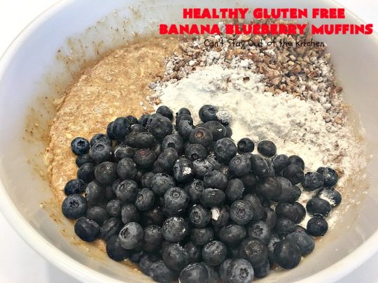 Healthy Gluten Free Banana Blueberry Muffins | Can't Stay Out of the Kitchen | these amazing #blueberry #muffins are perfect for a #company or #holiday #breakfast like #MothersDay or #FathersDay. This recipe uses #glutenfree flour & coconut sugar for a healthy, clean-eating alternative. #bananas
