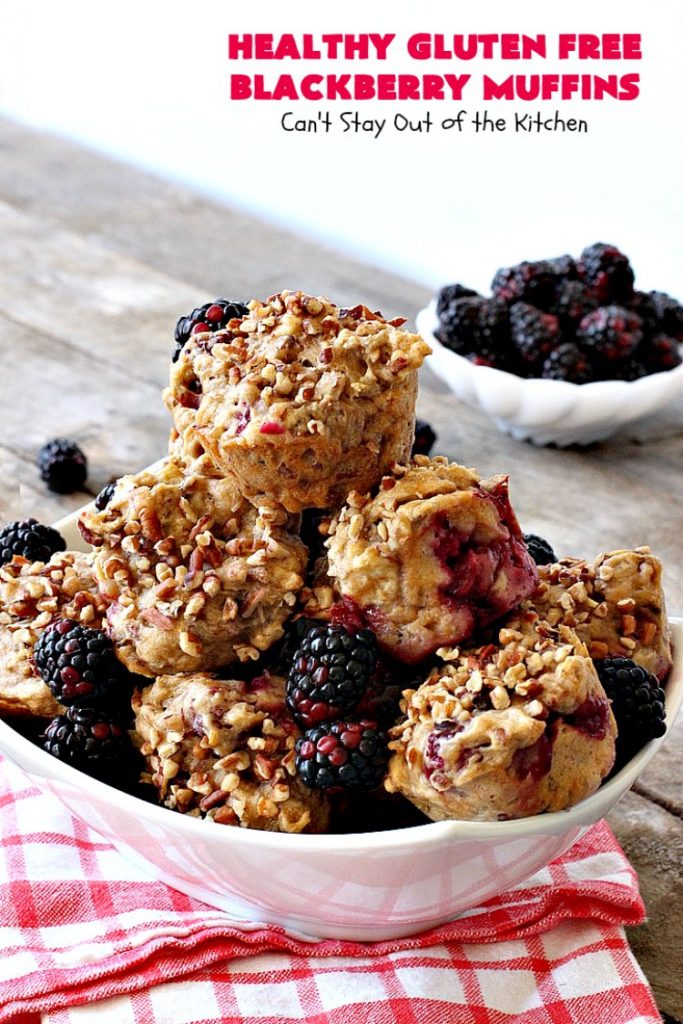 Healthy Gluten Free Blackberry Muffins | Can't Stay Out of the Kitchen | these fantastic #blackberry #muffins are made with #glutenfree flour & coconut sugar for a healthy alternative to regular muffins. They're perfect for a #holiday #breakfast like #MothersDay or #FathersDay. 