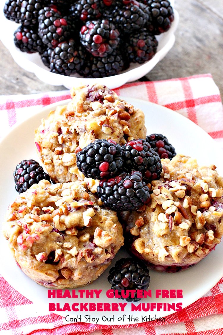 Healthy Gluten Free Blackberry Muffins | Can't Stay Out of the Kitchen | these fantastic #blackberry #muffins are made with #glutenfree flour & coconut sugar for a healthy alternative to regular muffins. They're perfect for a #holiday #breakfast like #MothersDay or #FathersDay.