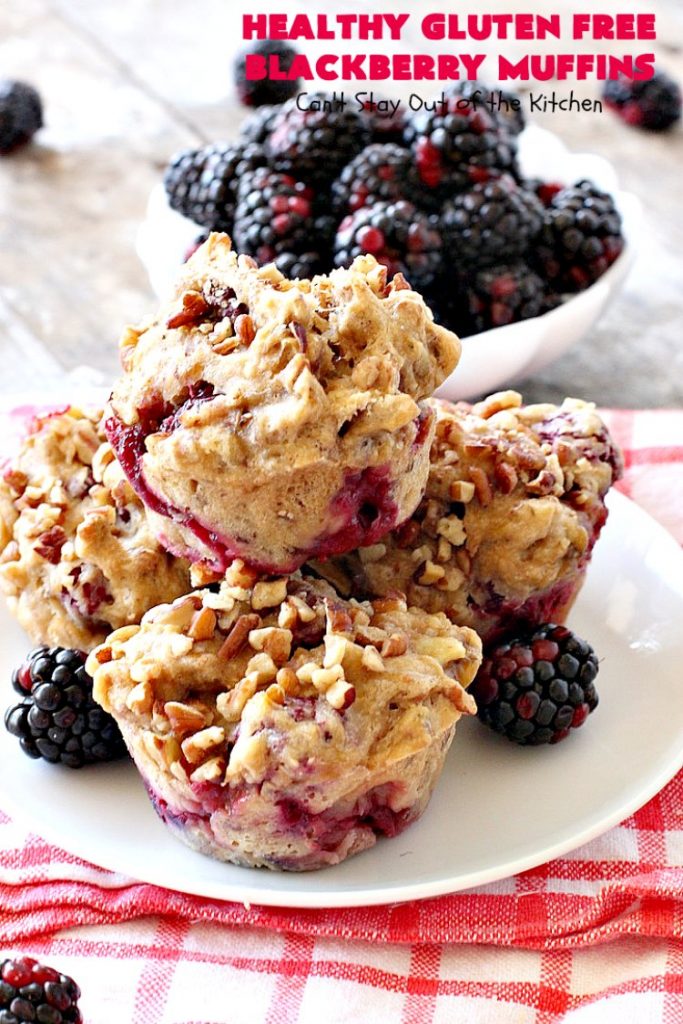 Healthy Gluten Free Blackberry Muffins | Can't Stay Out of the Kitchen | these fantastic #blackberry #muffins are made with #glutenfree flour & coconut sugar for a healthy alternative to regular muffins. They're perfect for a #holiday #breakfast like #MothersDay or #FathersDay. 