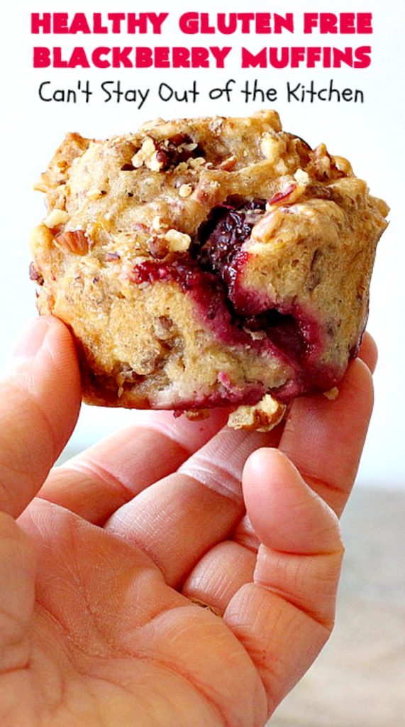 Healthy Gluten Free Blackberry Muffins | Can't Stay Out of the Kitchen | these fantastic #blackberry #muffins are made with #glutenfree flour & coconut sugar for a healthy alternative to regular muffins. They're perfect for a #holiday #breakfast like #MothersDay or #FathersDay. 