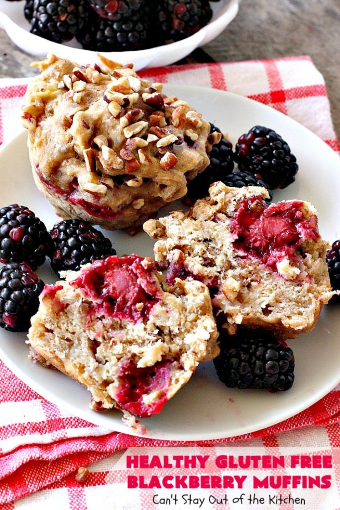 Healthy Gluten Free Blackberry Muffins | Can't Stay Out of the Kitchen | these fantastic #blackberry #muffins are made with #glutenfree flour & coconut sugar for a healthy alternative to regular muffins. They're perfect for a #holiday #breakfast like #MothersDay or #FathersDay. 