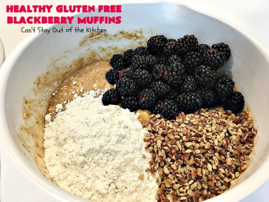 Healthy Gluten Free Blackberry Muffins | Can't Stay Out of the Kitchen | these fantastic #blackberry #muffins are made with #glutenfree flour & coconut sugar for a healthy alternative to regular muffins. They're perfect for a #holiday #breakfast like #MothersDay or #FathersDay. 