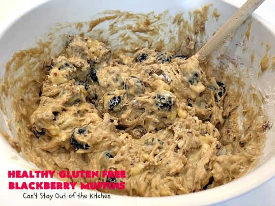Healthy Gluten Free Blackberry Muffins | Can't Stay Out of the Kitchen | these fantastic #blackberry #muffins are made with #glutenfree flour & coconut sugar for a healthy alternative to regular muffins. They're perfect for a #holiday #breakfast like #MothersDay or #FathersDay. 