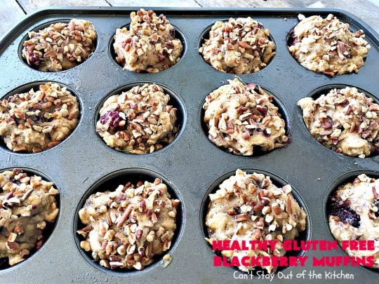 Healthy Gluten Free Blackberry Muffins | Can't Stay Out of the Kitchen | these fantastic #blackberry #muffins are made with #glutenfree flour & coconut sugar for a healthy alternative to regular muffins. They're perfect for a #holiday #breakfast like #MothersDay or #FathersDay. 