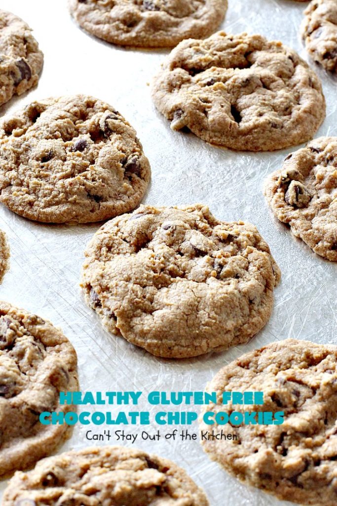 Healthy Gluten Free Chocolate Chip Cookies | Can't Stay Out of the Kitchen | these fantastic #chocolatechipcookies are made with #Krusteaz #glutenfree flour & coconut sugar. It's hard to believe this amazing #dessert is gluten free. #tailgating #chocolate #cookie
