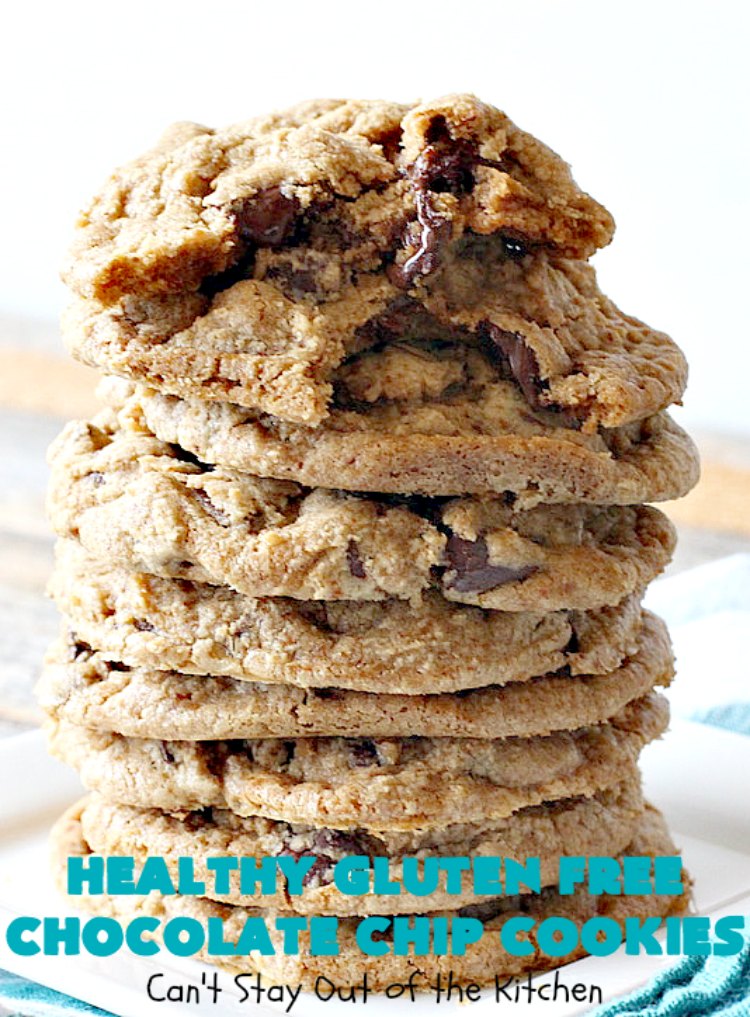 Healthy Gluten Free Chocolate Chip Cookies | Can't Stay Out of the Kitchen | these fantastic #chocolatechipcookies are made with #Krusteaz #glutenfree flour & coconut sugar. It's hard to believe this amazing #dessert is gluten free. #tailgating #chocolate #cookie