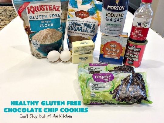 Healthy Gluten Free Chocolate Chip Cookies | Can't Stay Out of the Kitchen | these fantastic #chocolatechipcookies are made with #Krusteaz #glutenfree flour & coconut sugar. It's hard to believe this amazing #dessert is gluten free. #tailgating #chocolate #cookie