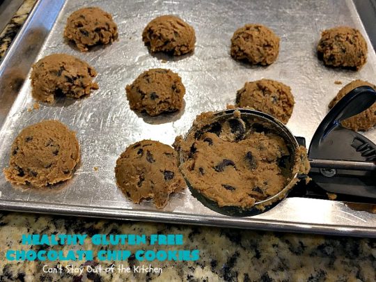 Healthy Gluten Free Chocolate Chip Cookies | Can't Stay Out of the Kitchen | these fantastic #chocolatechipcookies are made with #Krusteaz #glutenfree flour & coconut sugar. It's hard to believe this amazing #dessert is gluten free. #tailgating #chocolate #cookie