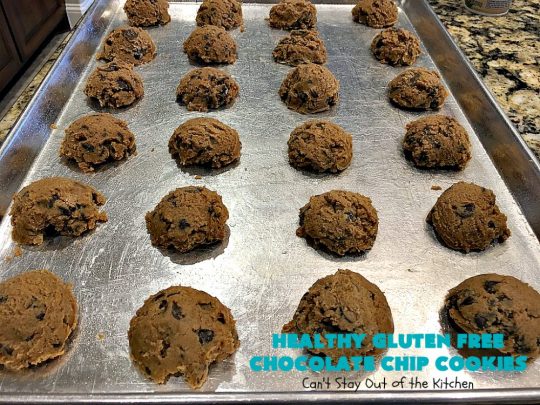 Healthy Gluten Free Chocolate Chip Cookies | Can't Stay Out of the Kitchen | these fantastic #chocolatechipcookies are made with #Krusteaz #glutenfree flour & coconut sugar. It's hard to believe this amazing #dessert is gluten free. #tailgating #chocolate #cookie